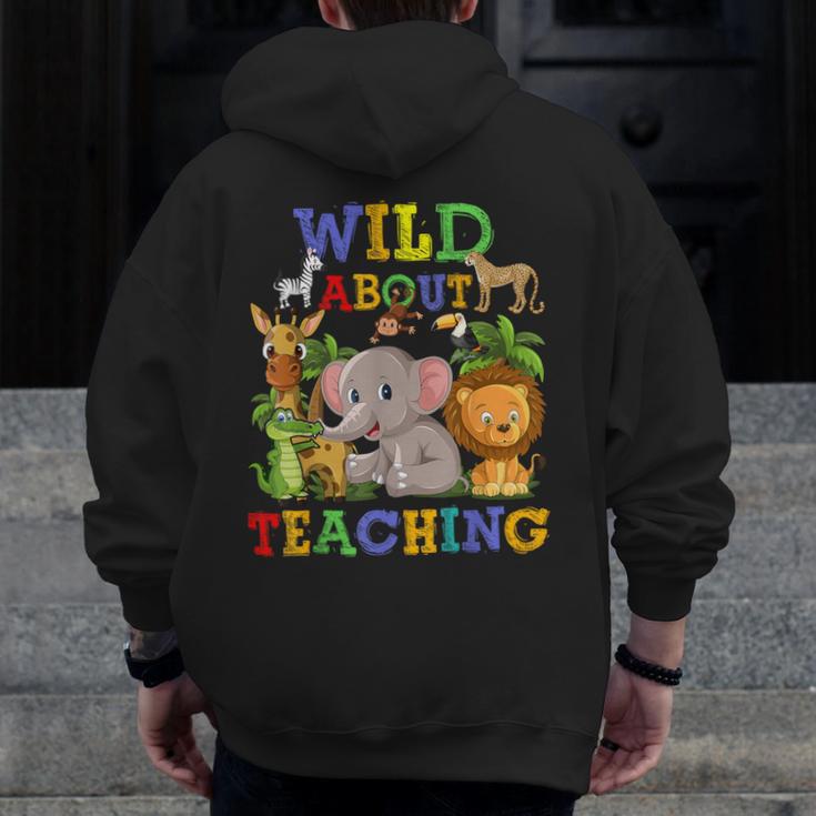 Wild About Teaching Safari Jungle School Teacher Men Zip Up Hoodie Back Print, funny design Wild About Teaching Safari Jungle School Teacher Men Zip Up Hoodie Back Print, funny design