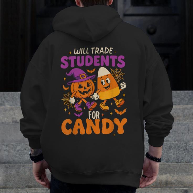 Will Trade Students For Candy Shirt Fun Candy Corn Teacher Men Zip Up Hoodie Back Print, funny design