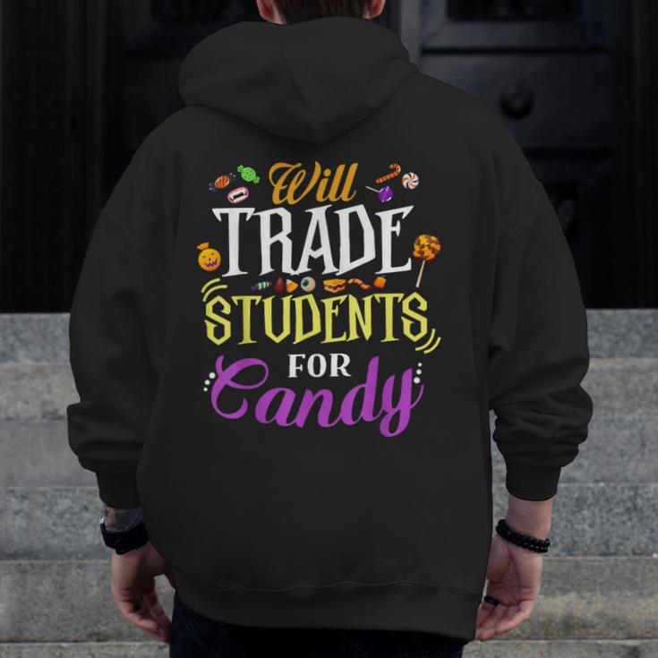 Will Trade Students For Candy Teacher Cute Halloween Costume Men Zip Up Hoodie Back Print, funny design Will Trade Students For Candy Teacher Cute Halloween Costume Men Zip Up Hoodie Back Print, funny design