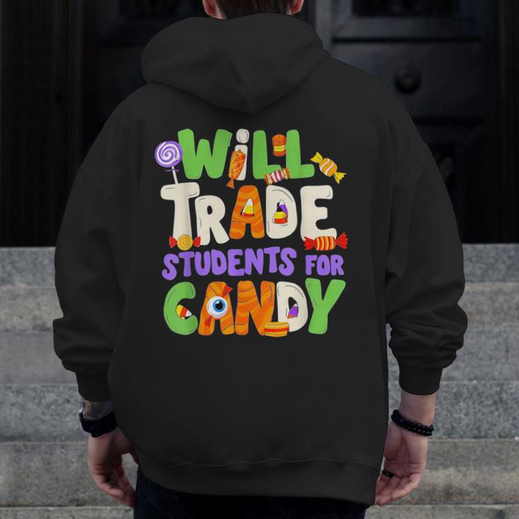 Will Trade Students For Candy Teacher Cute Halloween Costume Men Zip Up Hoodie Back Print, funny design