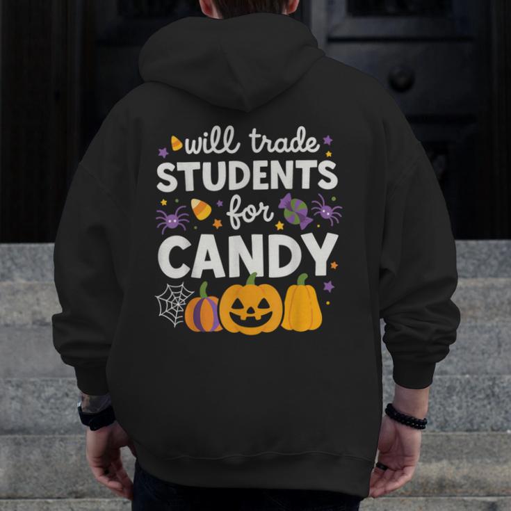Will Trade Students For Candy Teacher Cute Halloween Men Zip Up Hoodie Back Print, funny design Will Trade Students For Candy Teacher Cute Halloween Men Zip Up Hoodie Back Print, funny design