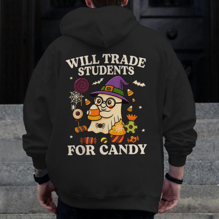 Will Trade Students For Candy Teacher Ghost Halloween Men Zip Up Hoodie Back Print, funny design Will Trade Students For Candy Teacher Ghost Halloween Men Zip Up Hoodie Back Print, funny design