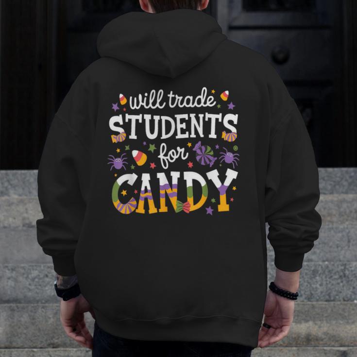 Will Trade Students For Candy Teacher Halloween Costume Tee Men Zip Up Hoodie Back Print, funny design