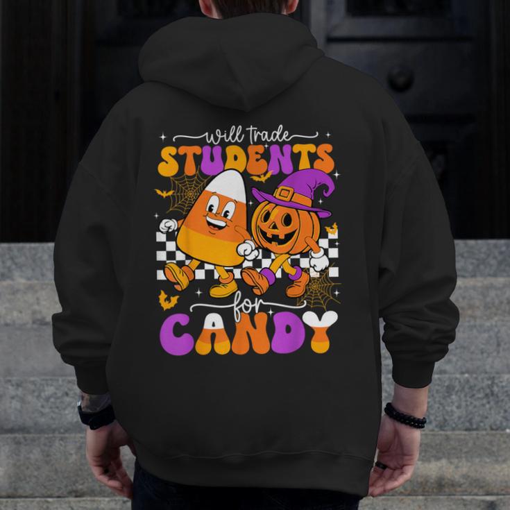 Will Trade Students For Candy Teacher Halloween Men Zip Up Hoodie Back Print, funny design Will Trade Students For Candy Teacher Halloween Men Zip Up Hoodie Back Print, funny design