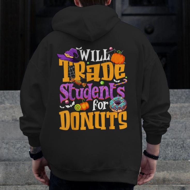 Will Trade Students For Donuts Halloween Teacher Men Zip Up Hoodie Back Print, funny design Will Trade Students For Donuts Halloween Teacher Men Zip Up Hoodie Back Print, funny design