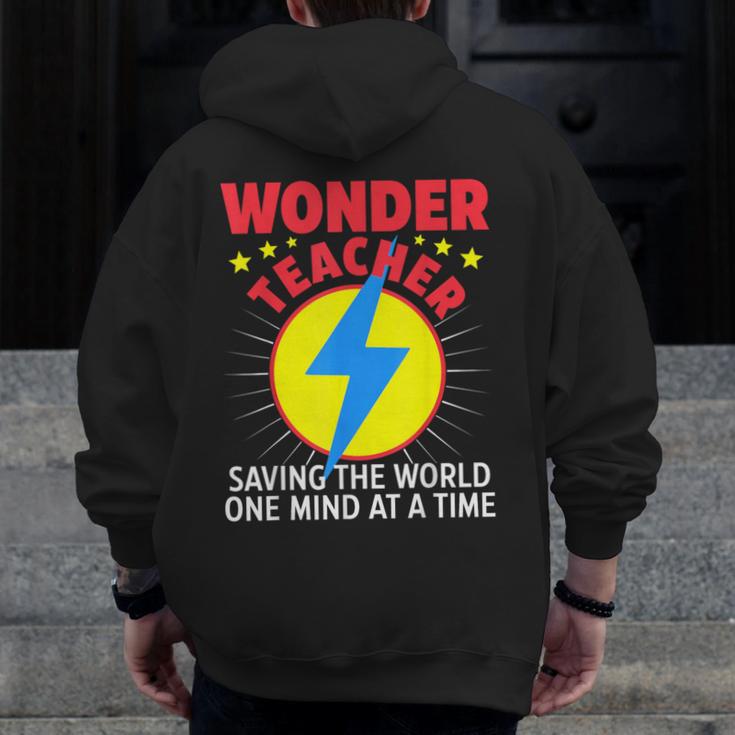 Wonder Teacher Costume Shirt Teacher Halloween Costume Men Women Men Zip Up Hoodie Back Print, funny design