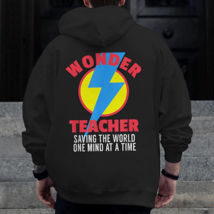 Wonder Teacher Costume Shirt Teacher Halloween Costume Tee Men Zip Up Hoodie Back Print, funny design