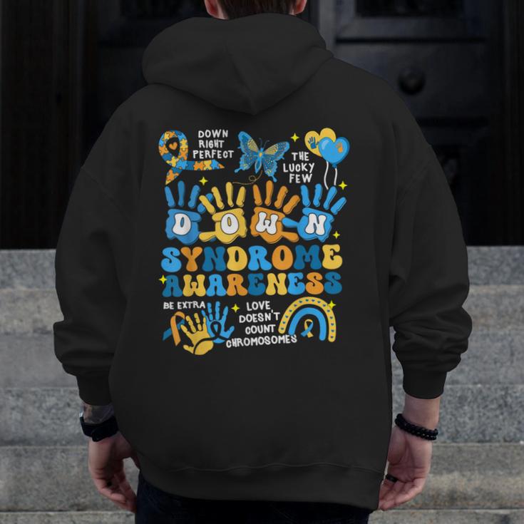 World Down Syndrome Day Awareness T21 Teacher Women Men Kids Men Zip Up Hoodie Back Print, funny design