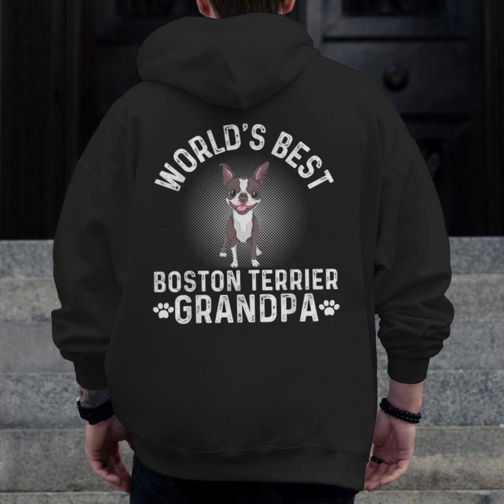 World's Best Boston Terrier Grandpa Dog Grandfather For Men Women Girls Kids Men Zip Up Hoodie Back Print, funny design