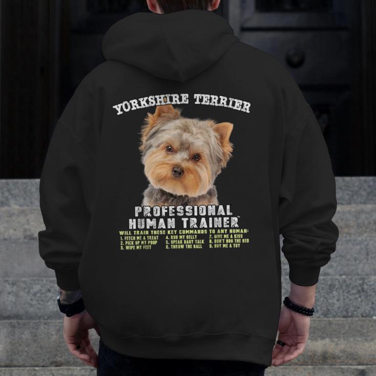 Yorkshire Terrier Yorkie Dog Professional Human Trainer Men Zip Up Hoodie Back Print, funny design