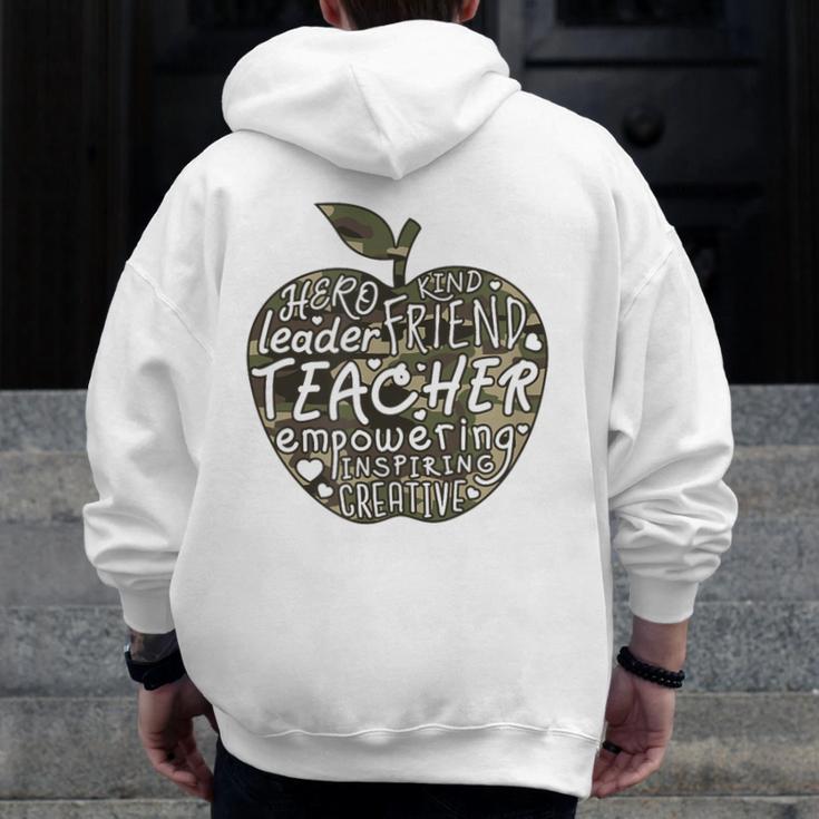Apple Camoflauge Clothing Camo Student Teacher Cute School Men Zip Up Hoodie Back Print, funny design