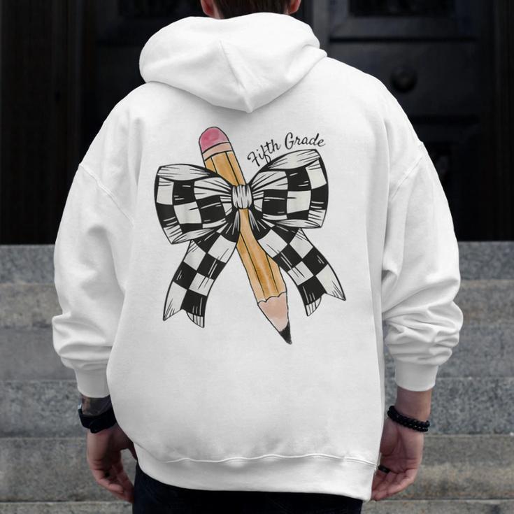 Back To School Hello Fifth Grade Teacher Coquette Pencil Bow Men Zip Up Hoodie Back Print, funny design