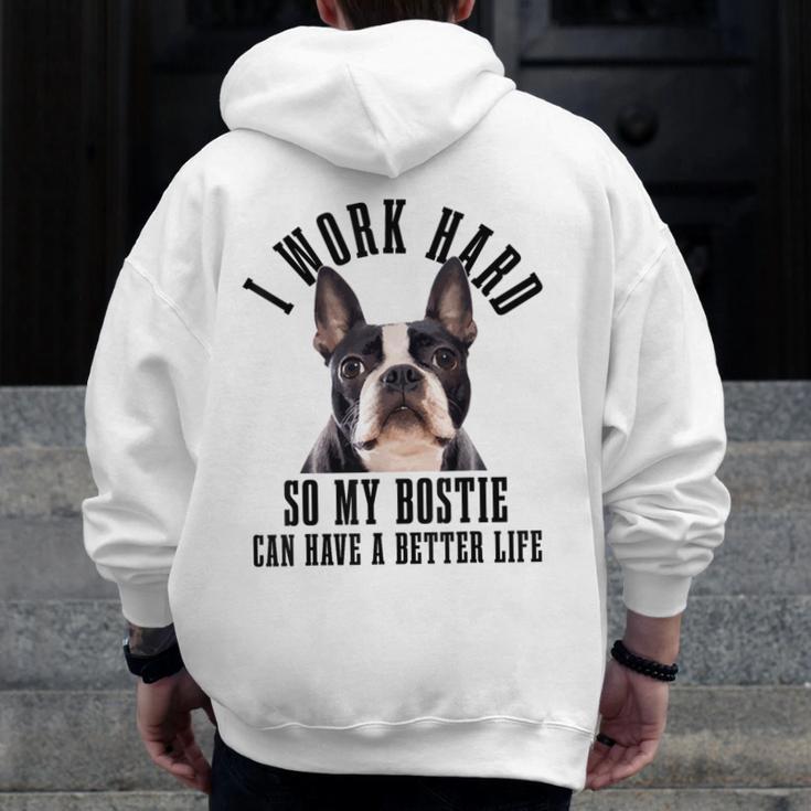 Bostie Mama Dog Dad Boston Terrier For Men Women Men Zip Up Hoodie Back Print, Couple Gifts, Boston Terrier Dad Gifts, funny design