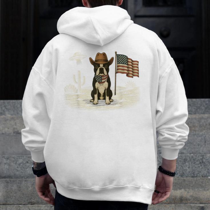 Boston Terrier 4th Of July US American Flag Dog Patriotic Men Zip Up Hoodie Back Print, Patriotic Boston Terrier Gifts, American Boston Terrier Gifts, Boston Terrier 4th Of July Gifts, funny design