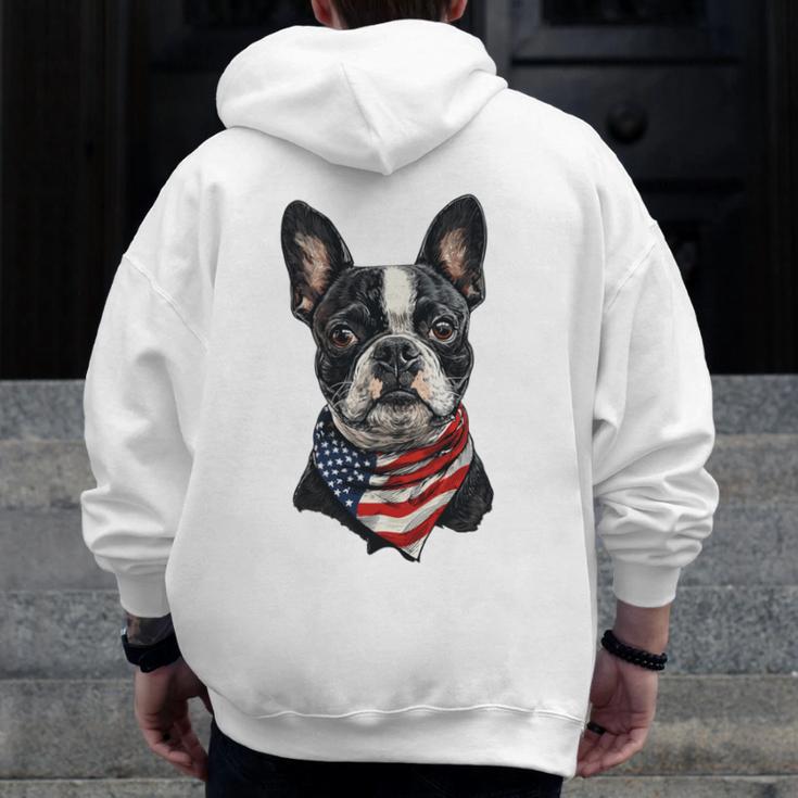 Boston Terrier American Flag Men Zip Up Hoodie Back Print, American Boston Terrier Gifts, funny design