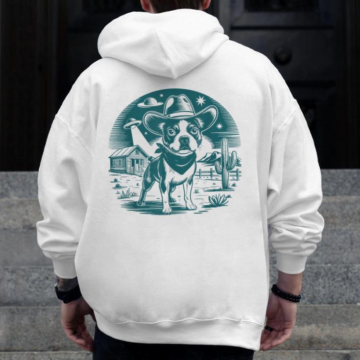 Boston Terrier Cowboy UFO Shirt Vintage Western Dog Mom Tee Men Zip Up Hoodie Back Print, Couple Gifts, Mom Gifts, Boston Terrier Mom Gifts, funny design