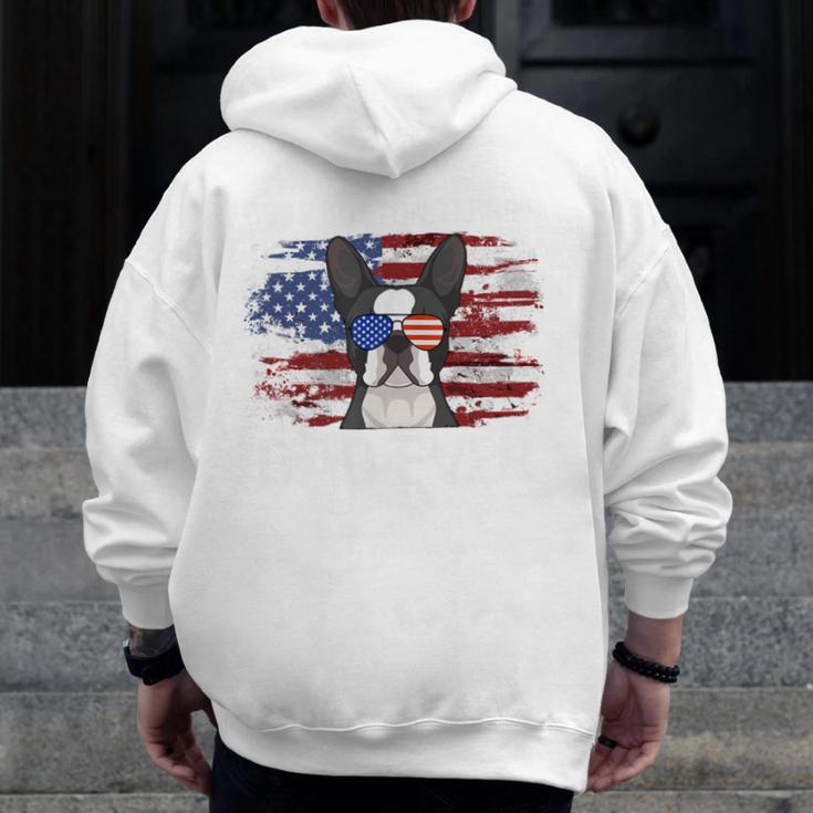 Boston Terrier Dad American Flag 4th Of July Dog Fathers Day Men Zip Up Hoodie Back Print, Couple Gifts, Boston Terrier Dad Gifts, American Boston Terrier Gifts, Boston Terrier 4th Of July Gifts, funny design