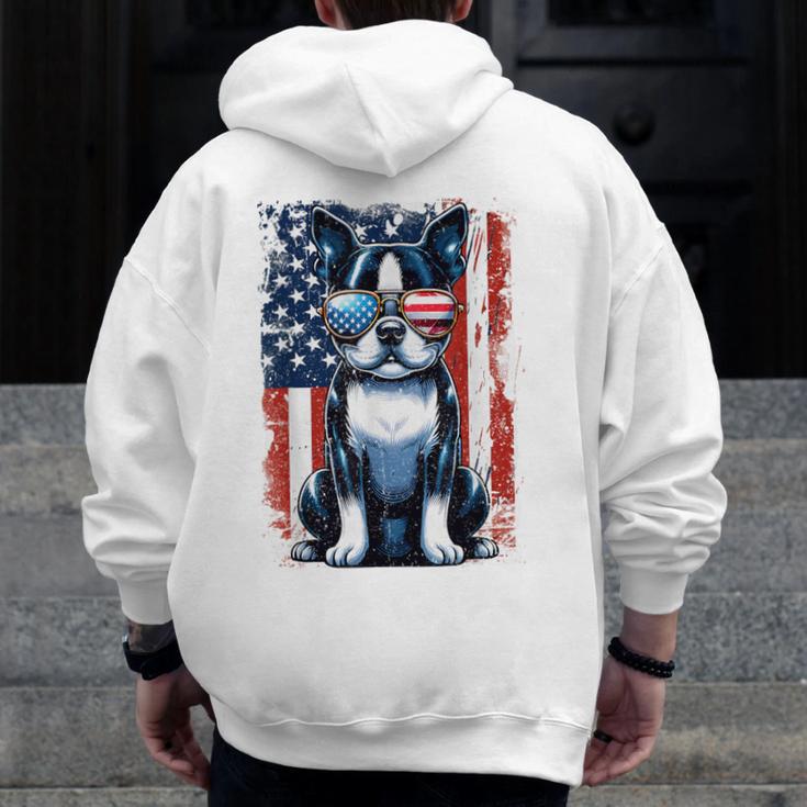 Boston Terrier Dog American USA US Flag Pets Vintage Outfit Men Zip Up Hoodie Back Print, American Boston Terrier Gifts, funny design