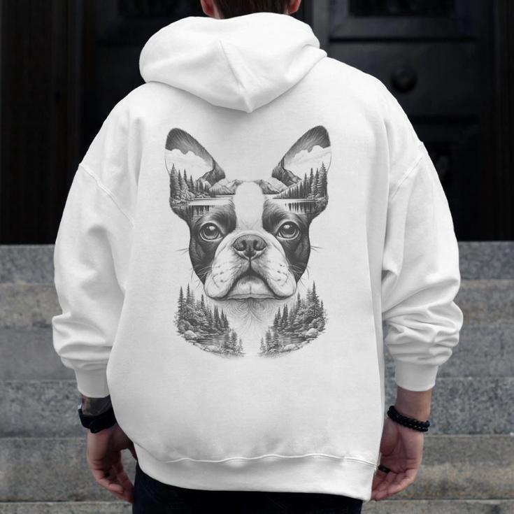 Boston Terrier Dog Bostie Nature Memorial Idea Men Women Men Zip Up Hoodie Back Print, funny design
