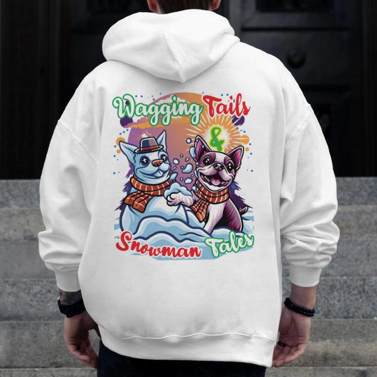 Boston Terrier Dog Christmas Snowman Winter Snow Men Zip Up Hoodie Back Print, Boston Terrier Christmas Gifts, funny design