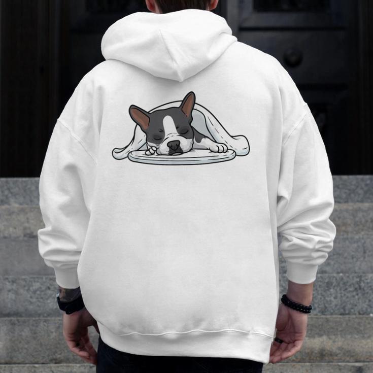 Boston Terrier Dog Official Sleeping Men Women Girls Kids Men Zip Up Hoodie Back Print, funny design