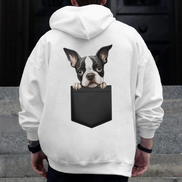 Boston Terrier Dog Puppy Dog In Pocket Cute Pet Lover Men Zip Up Hoodie Back Print, funny design
