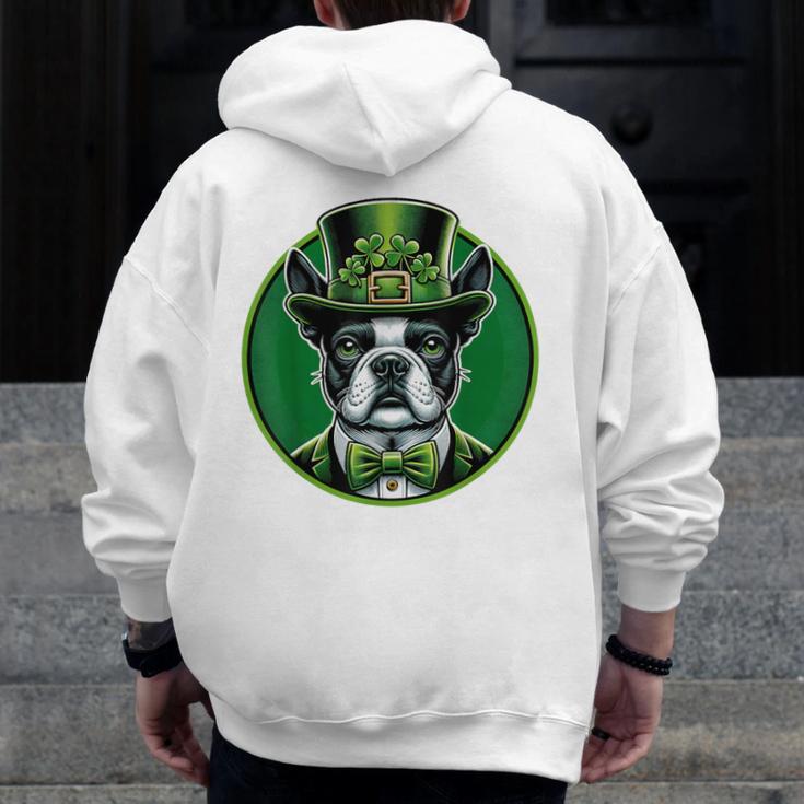Boston Terrier Dog St Patricks Day Irish Pet Lover Men Women Kids Men Zip Up Hoodie Back Print, funny design