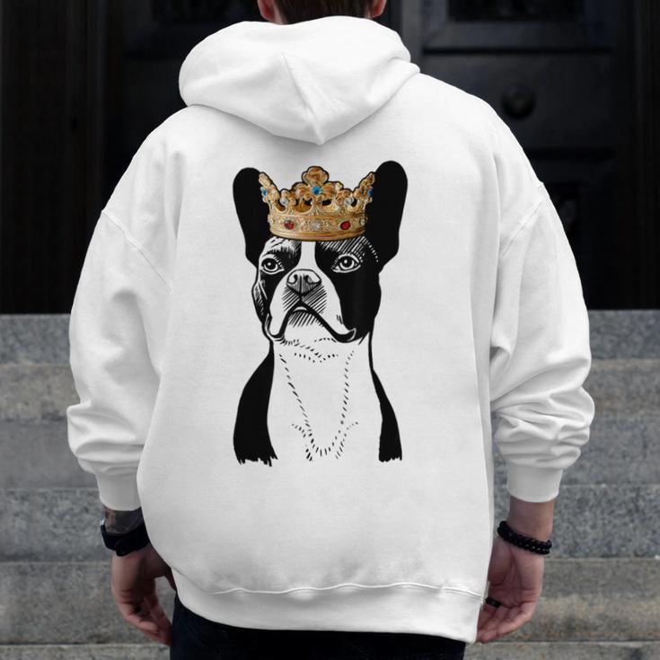 Boston Terrier Dog Wearing Crown For Men Women Girls Kids Men Zip Up Hoodie Back Print, funny design