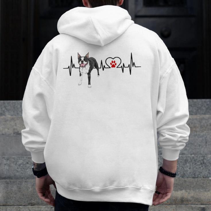 Boston Terrier EKG Heartbeat Heart Line Dog Lovers Men Zip Up Hoodie Back Print, funny design