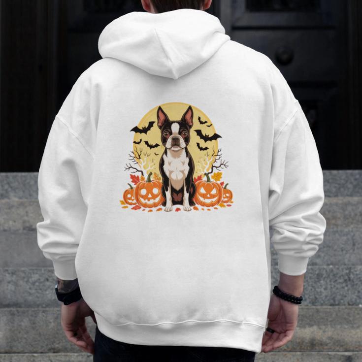 Boston Terrier Halloween Dog Lover Pumpkin Costume Men Zip Up Hoodie Back Print, Boston Terrier Halloween Gifts, funny design