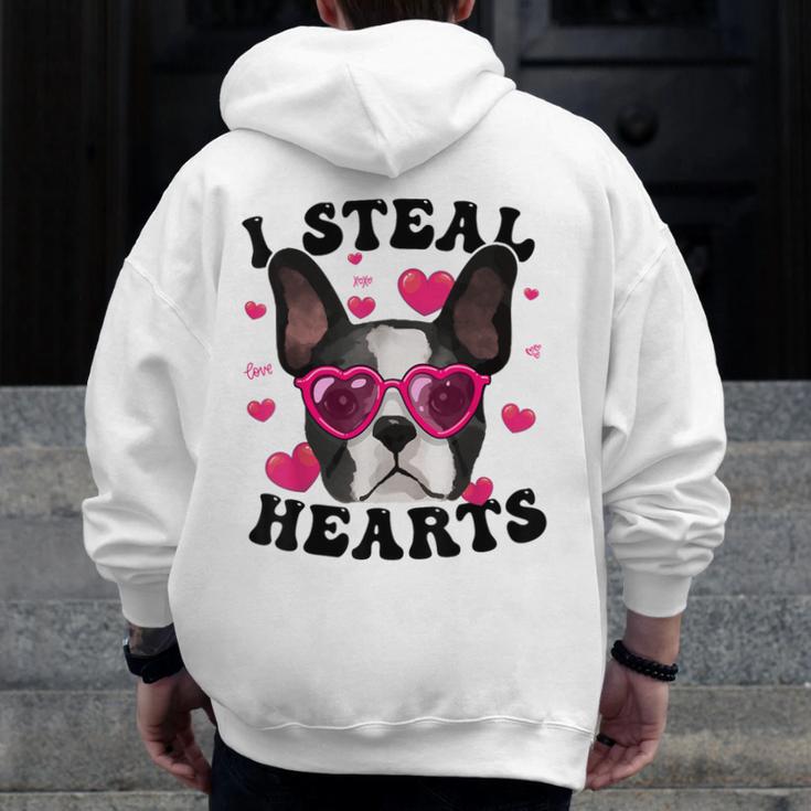 Boston Terrier Heart Glasses Girls Bostie Valentines Day Men Zip Up Hoodie Back Print, funny design