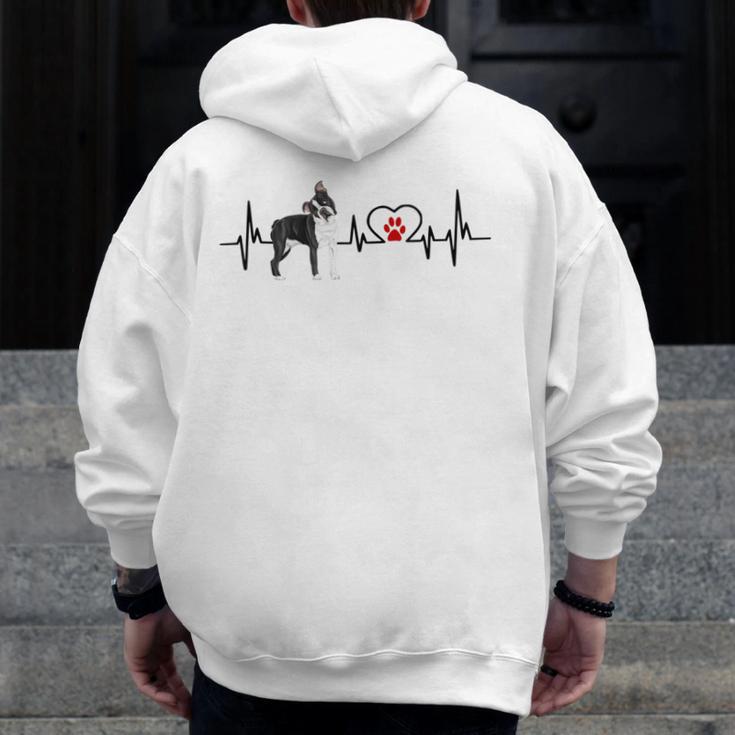 Boston Terrier Heartbeat Heart Line Men Zip Up Hoodie Back Print, funny design