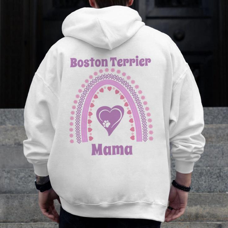 Boston Terrier Mama Cute Rainbow Paw Heart Shape Men Zip Up Hoodie Back Print, funny design