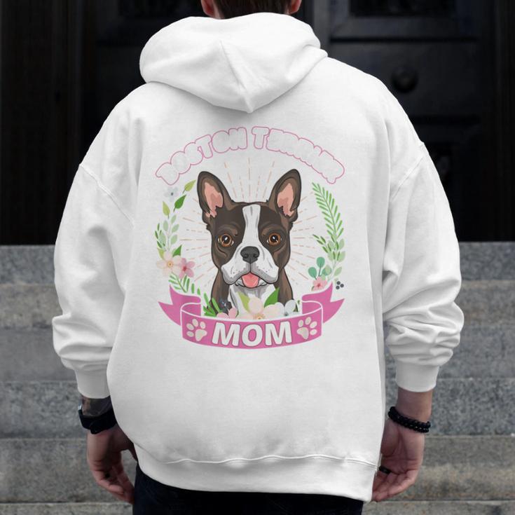Boston Terrier Mom Mother's Day Men Zip Up Hoodie Back Print, Couple Gifts, Mom Gifts, Boston Terrier Mom Gifts, funny design