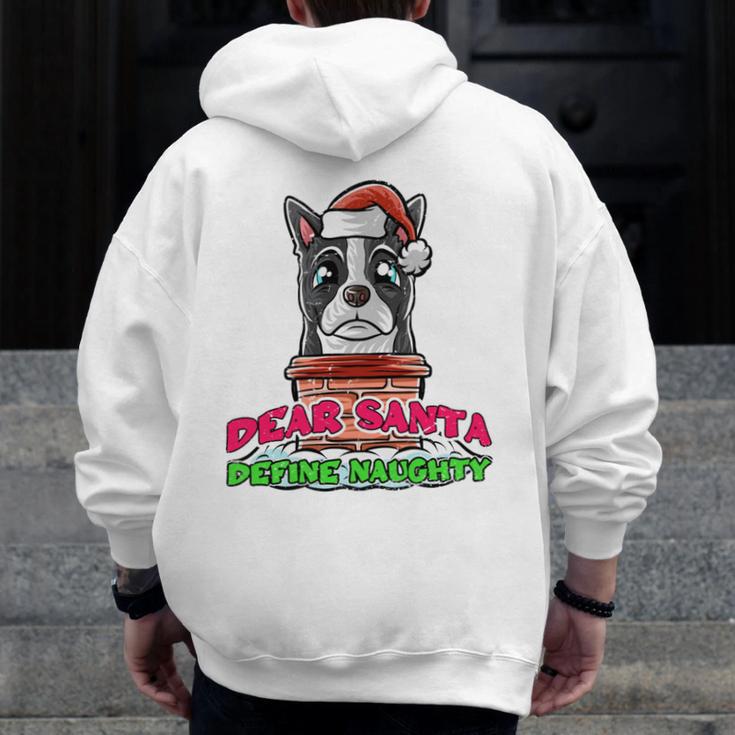 Boston Terrier Santa Claus Christmas Dog Men Zip Up Hoodie Back Print, Boston Terrier Christmas Gifts, funny design