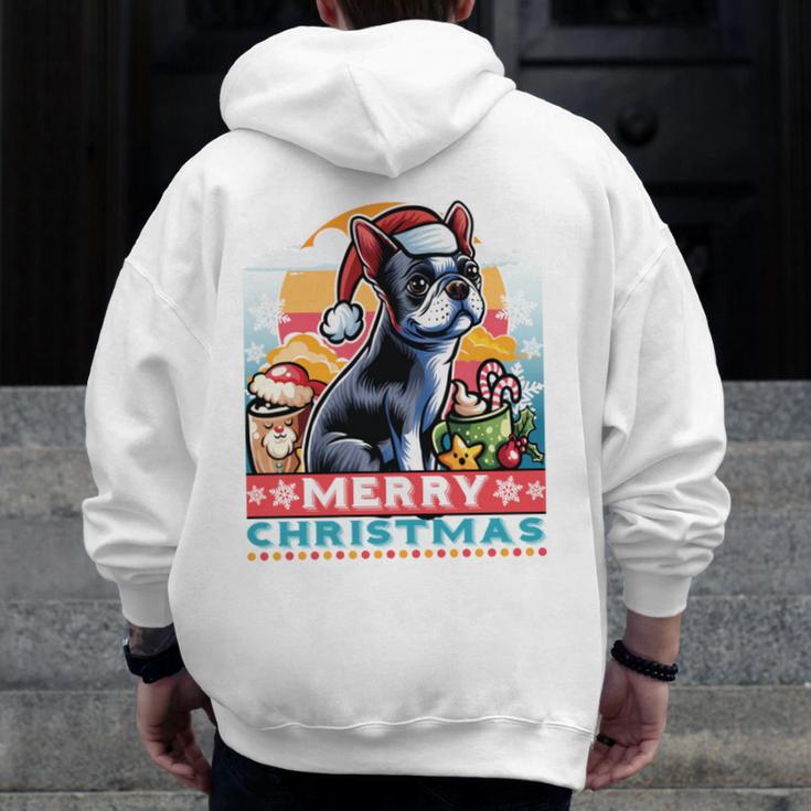 Boston Terrier Santa Claus Coffee Mug Merry Christmas Dogs Men Zip Up Hoodie Back Print, Boston Terrier Christmas Gifts, funny design