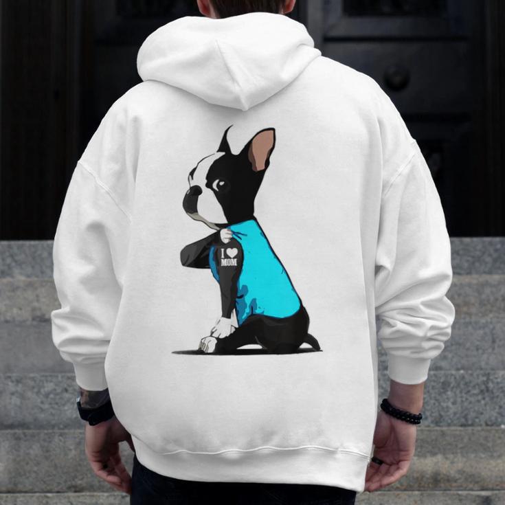 Boston Terrier Tattoos I Love Mom Men Zip Up Hoodie Back Print, Couple Gifts, Mom Gifts, Boston Terrier Mom Gifts, funny design
