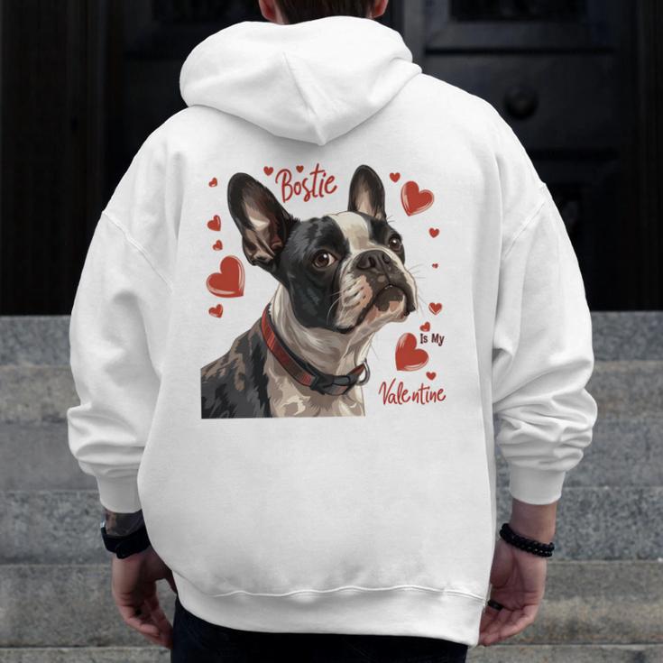 Boston Terrier Is My Valentine Cute Pet Dog Owner Valentine Men Zip Up Hoodie Back Print, funny design