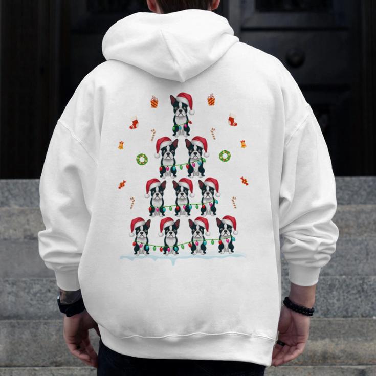 Boston Terrier Xmas Tree Lights For Men Women Boston Terrier Men Zip Up Hoodie Back Print, funny design