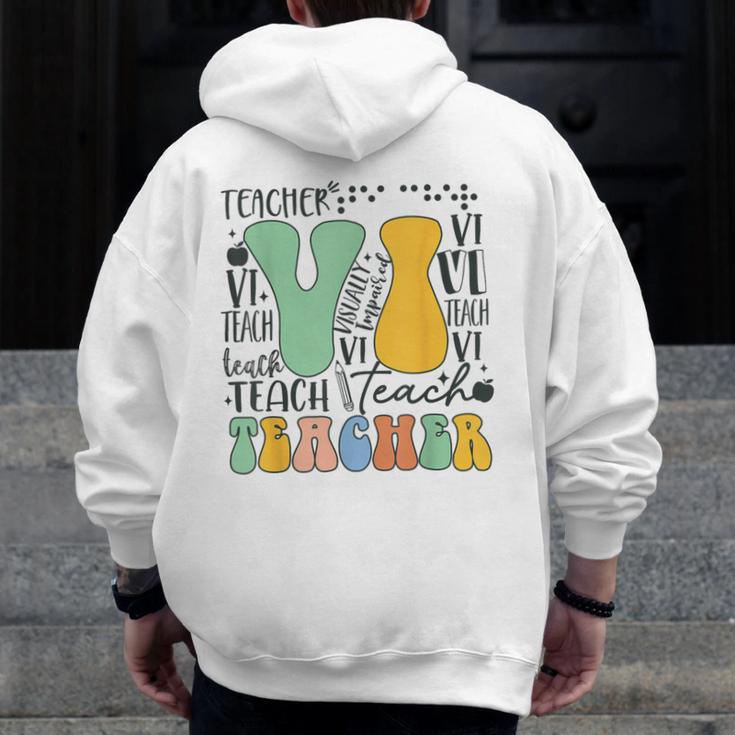 Braille Teacher Of The Visually Impaired Groovy VI Teacher Men Zip Up Hoodie Back Print, Groovy Teacher Gifts, funny design Braille Teacher Of The Visually Impaired Groovy VI Teacher Men Zip Up Hoodie Back Print, Groovy Teacher Gifts, funny design