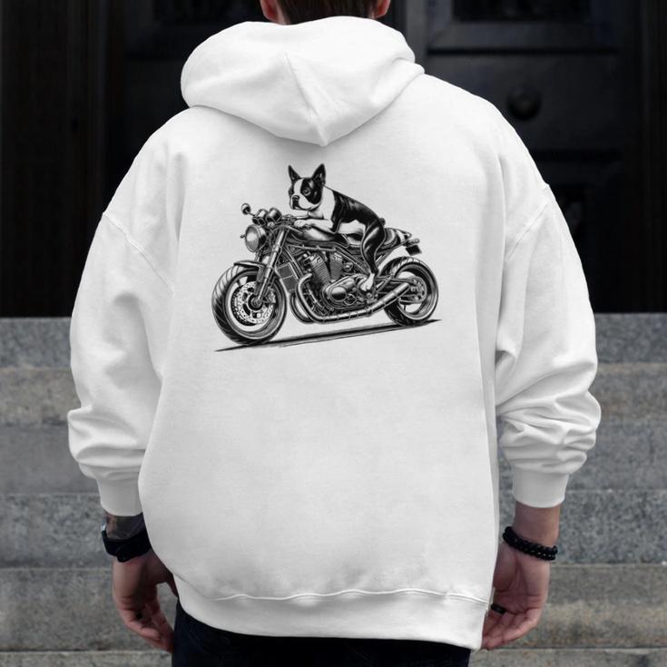 Cool Boston Terrier Riding a Motorcycle Biker Dog Lover For Men Women Kids Men Zip Up Hoodie Back Print, Boston Terrier Riding Gifts, funny design