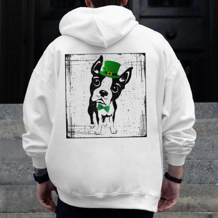 Cool Saint Patrick's Boston Terrier T Shirt For Dogs Lovers Men Zip Up Hoodie Back Print, funny design