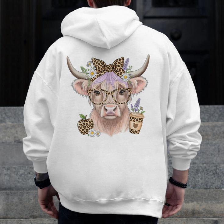 Cute Floral Highland Cow Back To School For Women Teacher Men Zip Up Hoodie Back Print, funny design Cute Floral Highland Cow Back To School For Women Teacher Men Zip Up Hoodie Back Print, funny design