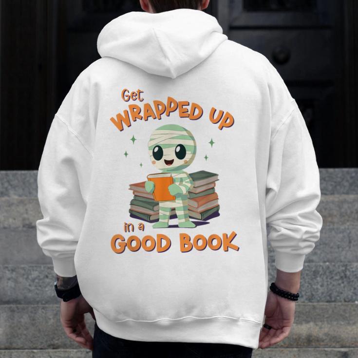 Cute Halloween Teacher Librarian Mummy Reading Books Men Zip Up Hoodie Back Print, funny design