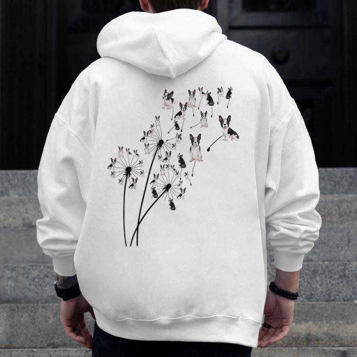 Dandelion Boston Terrier Flower Floral Bostie Tree Men Zip Up Hoodie Back Print, funny design