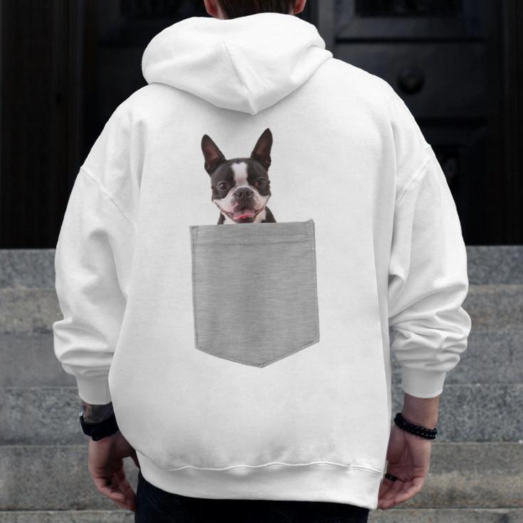 Dog In Your Pocket Boston Terrier For Men Women Girls Kids Men Zip Up Hoodie Back Print, funny design