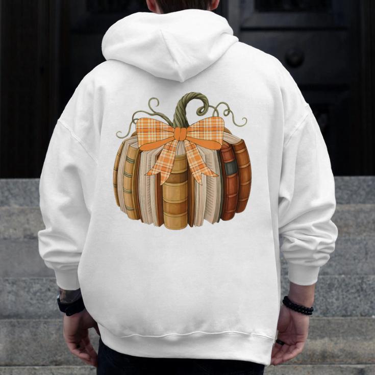 Fall Book Pumpkin Halloween Teacher Librarian Thanksgiving Men Zip Up Hoodie Back Print, funny design