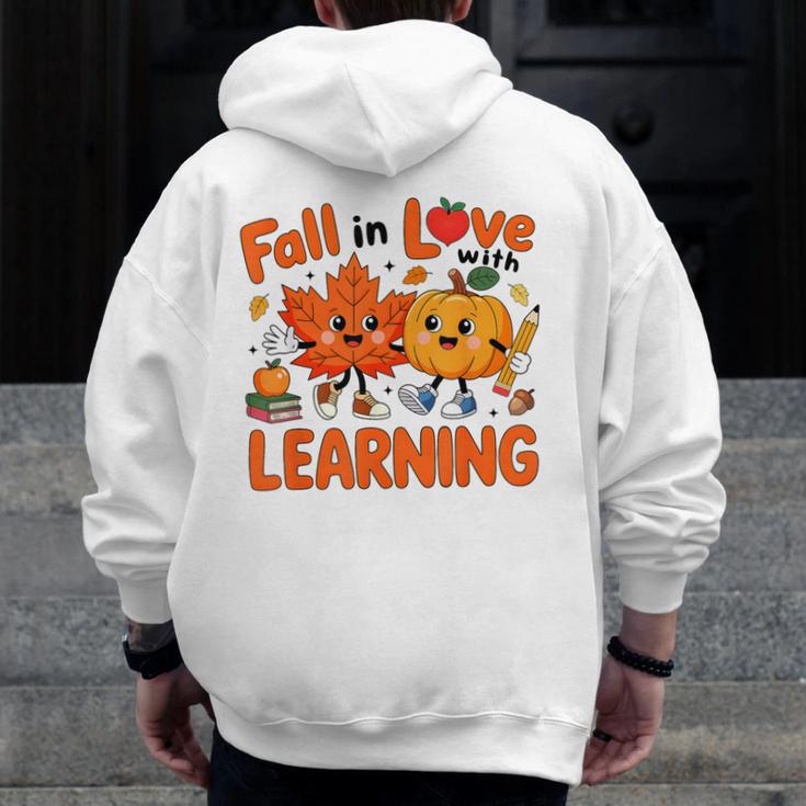 Fall In Love With Learning Thanksgiving Teacher Student Kids Men Zip Up Hoodie Back Print, funny design