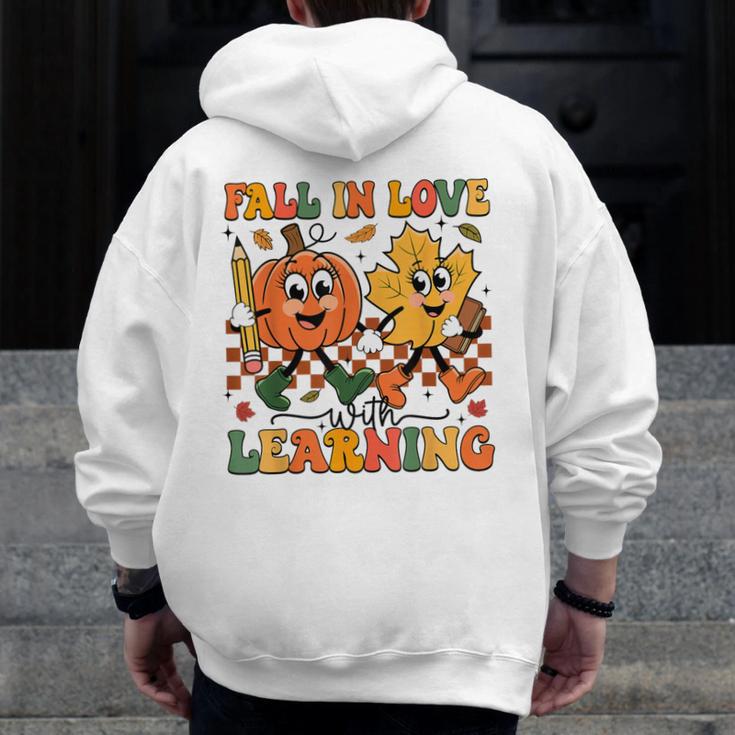 Fall In Love With Learning Thanksgiving Teacher Student Men Zip Up Hoodie Back Print, funny design Fall In Love With Learning Thanksgiving Teacher Student Men Zip Up Hoodie Back Print, funny design
