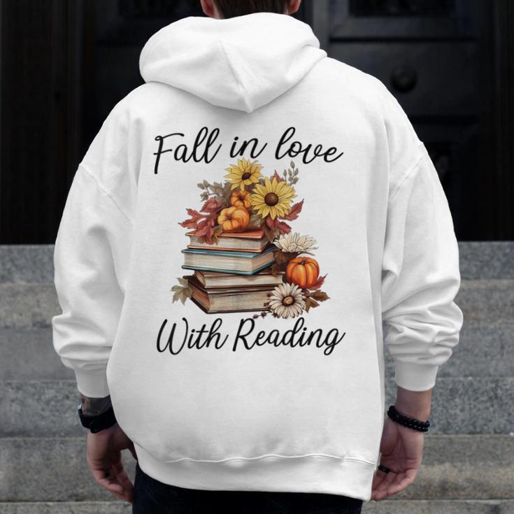 Fall In Love With Reading Book Autumn Teachers Pumpkins Men Zip Up Hoodie Back Print, funny design